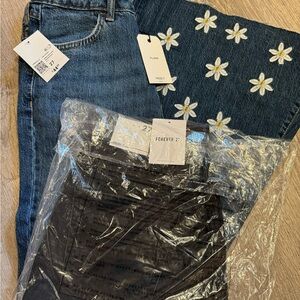 Forever 21 Dark Blue Daisy Embroidered Flare Jeans